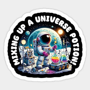 Mixing up a Universe Potion - Funny Cute Astronaut Sticker